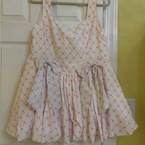 Pink and White Patterned Dress with Bow L loveshackfamcy inspired